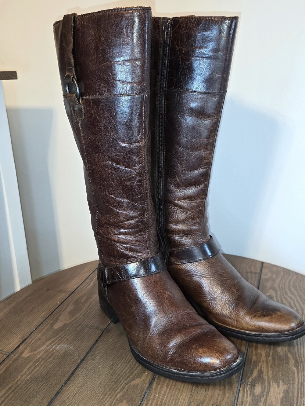Born Crackled Leather Riding Boots Women's Size 8